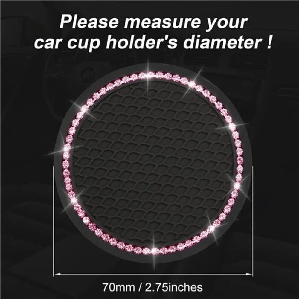 Car Cup Coaster Pink Black Bling Vehicle 2 Pack Rhinestone Universal Insert